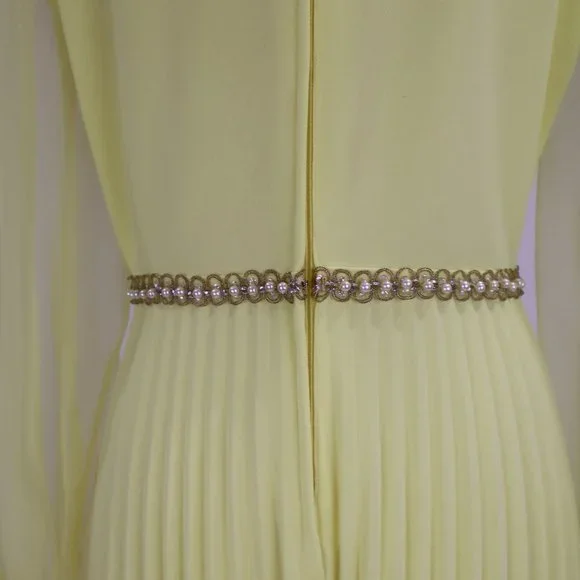 Vtg 1970's Yellow Formal Long Party Dress Gown Cocktail Hippie Prairie Boho S - Picture 11 of 12